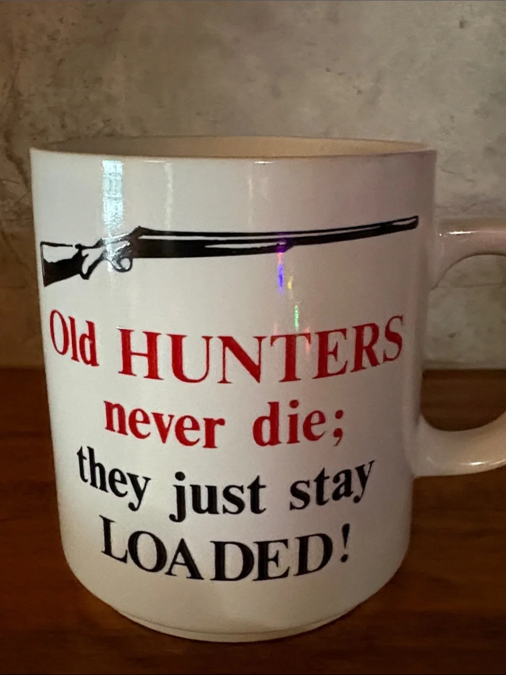 White 'Old Hunters Never Die' Ceramic Funny Vintage Coffee Mug Great Gift